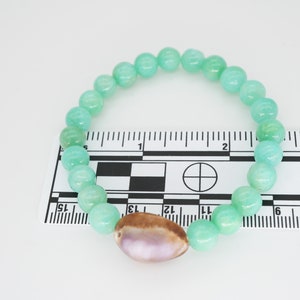 Hawaiian Cowrie Shell Bracelet with Aqua Dyed Quartzite Beads, Stretchy Bracelet with Seashell, Tropical Beach Jewelry, Ocean Jewelry image 7