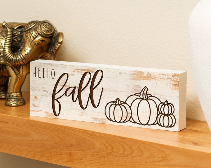 Hello Fall | Pumpkin Themed Home Decor | Freestanding Desk Sign | Laser Engraved | Home Decor | Trendy Office Decor | Autumn | Halloween