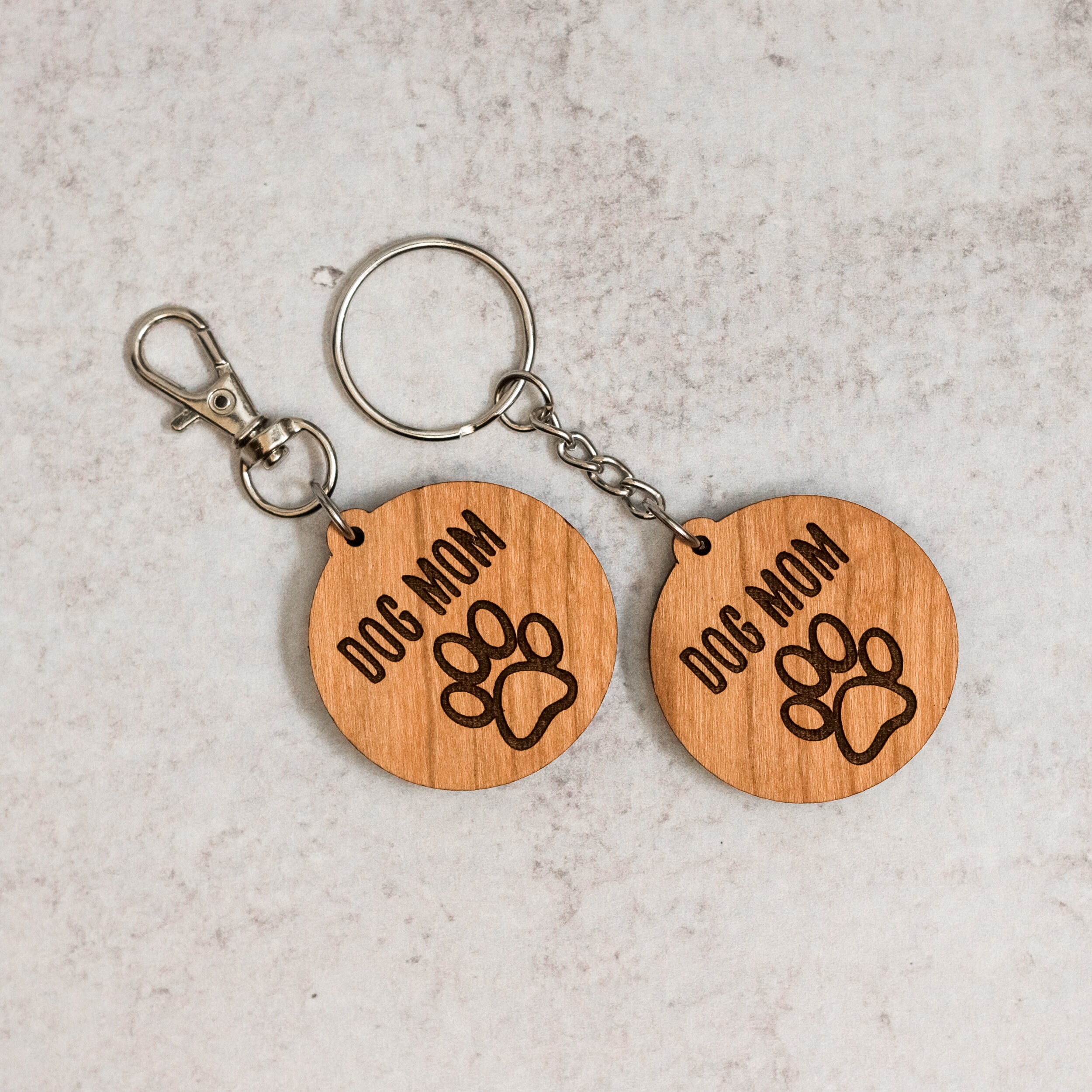Dog Mom Wooden Keychain