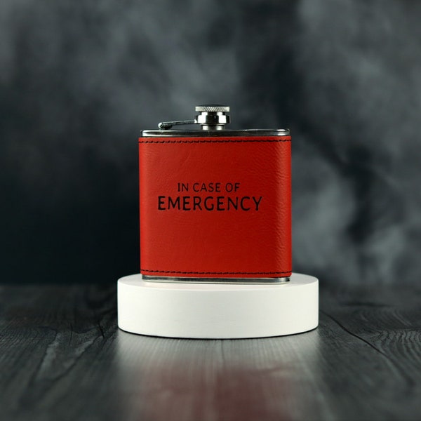 In Case of Emergency Faux Leather Flask