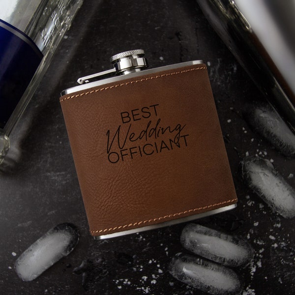 Best Wedding Officiant Faux Leather Laser Engraved Faux Leather Flask