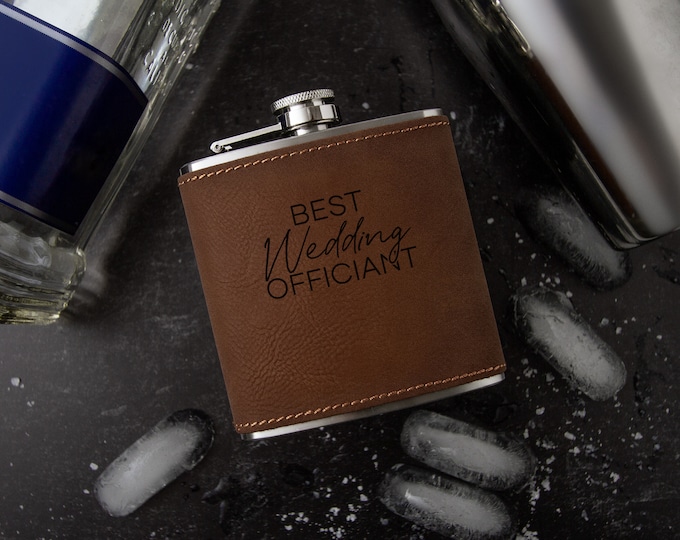 Best Wedding Officiant Faux Leather Laser Engraved Faux Leather Flask