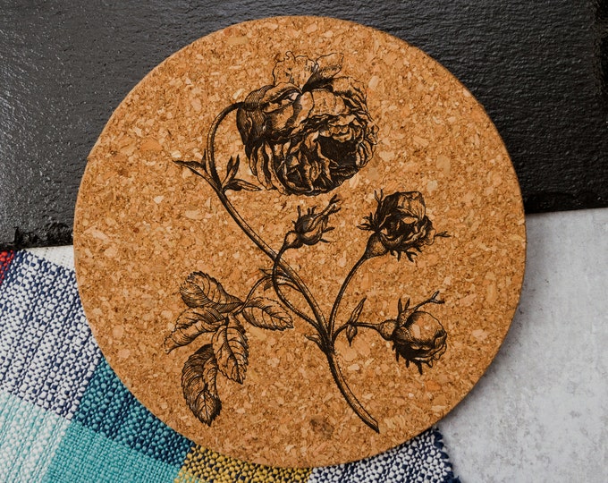 English Rose Illustration - Cork Trivet