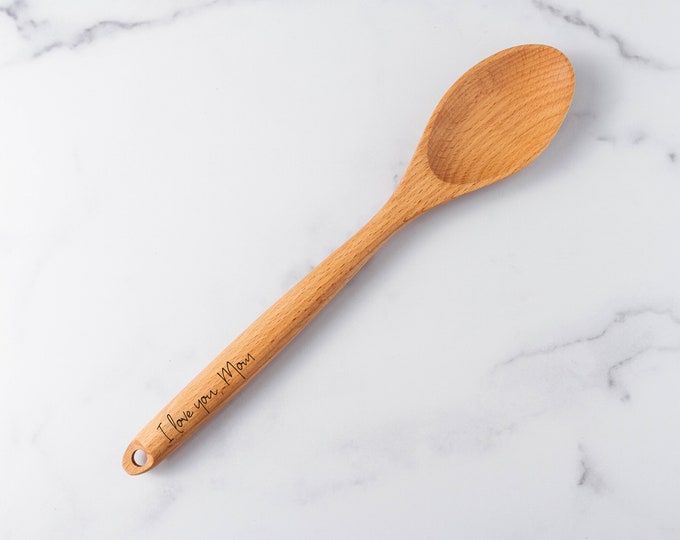 I Love You, Mom | Mother's Day Gift | Laser Engraved Spoon | Wooden Utensils | Cooking Spoon | Beech Spoon | Engraved Beech Spoon