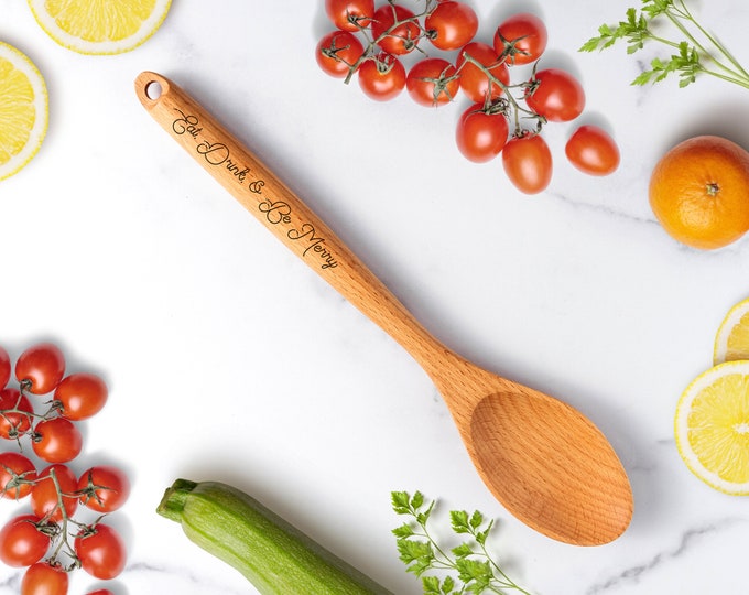 Eat, Drink, and Be Merry Laser Engraved Wooden Spoon