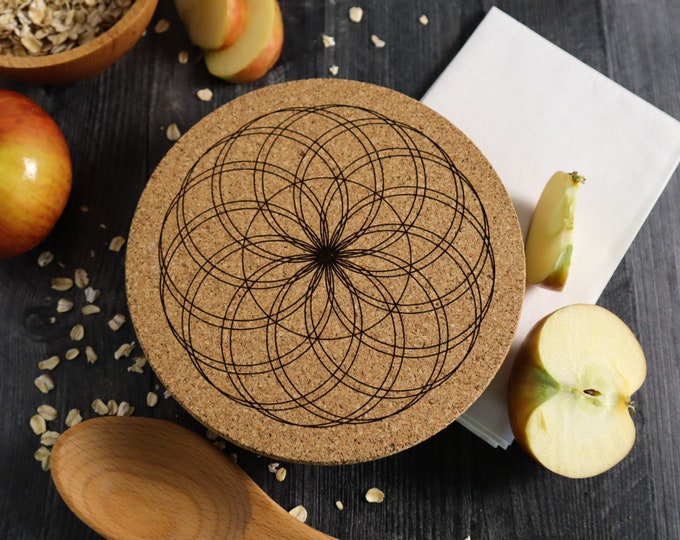 Lotus of Life Laser Engraved Cork Trivet