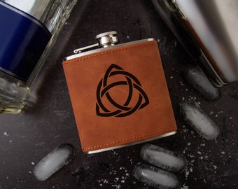 Triquetra Laser Engraved Faux Leather Flask