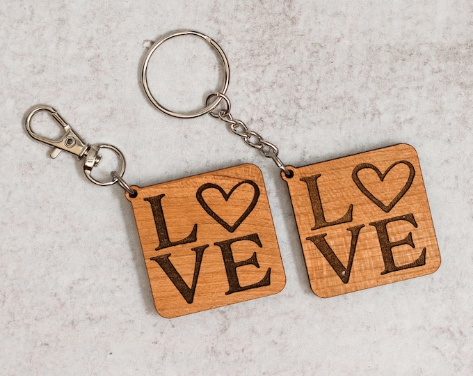 Love Heart Laser Engraved Wooden Keychain