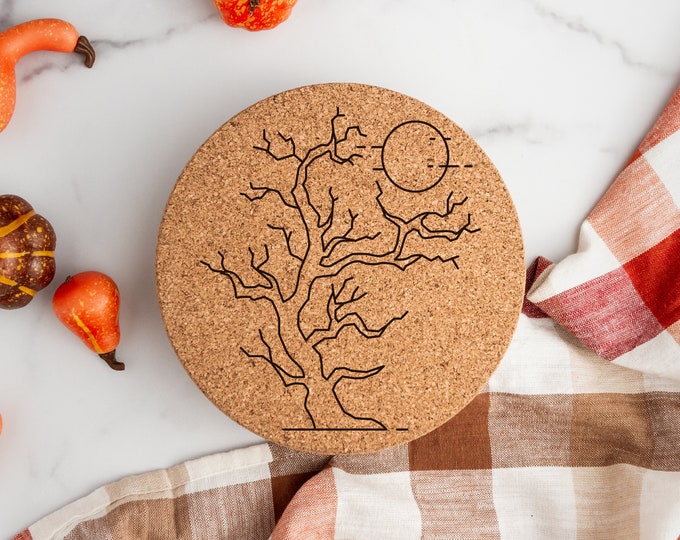 Spooky Tree Laser Engraved Cork Trivet