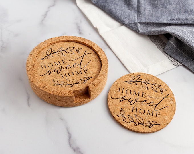 Home Sweet Home Laser Engraved Cork Coasters