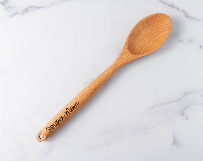 Souper Mom | Mother's Day Gift | Laser Engraved Spoon | Wooden Utensils | Cooking Spoon | Beech Spoon | Engraved Beech Spoon