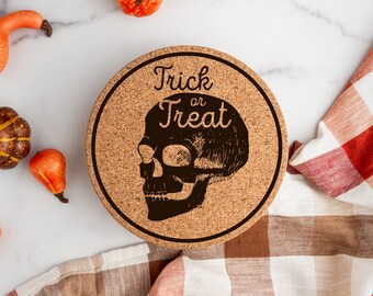 Trick or Treat Skull Laser Engraved Cork Trivet