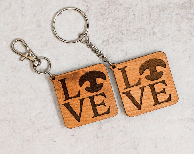 Puppy Love Laser Engraved Wooden Keychain