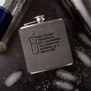 Alcohol is the Solution Flask Laser Engraved Faux Leather Flask image 1