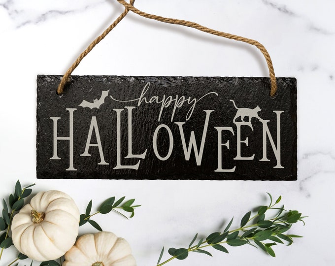 Happy Halloween Laser Engraved Slate Sign