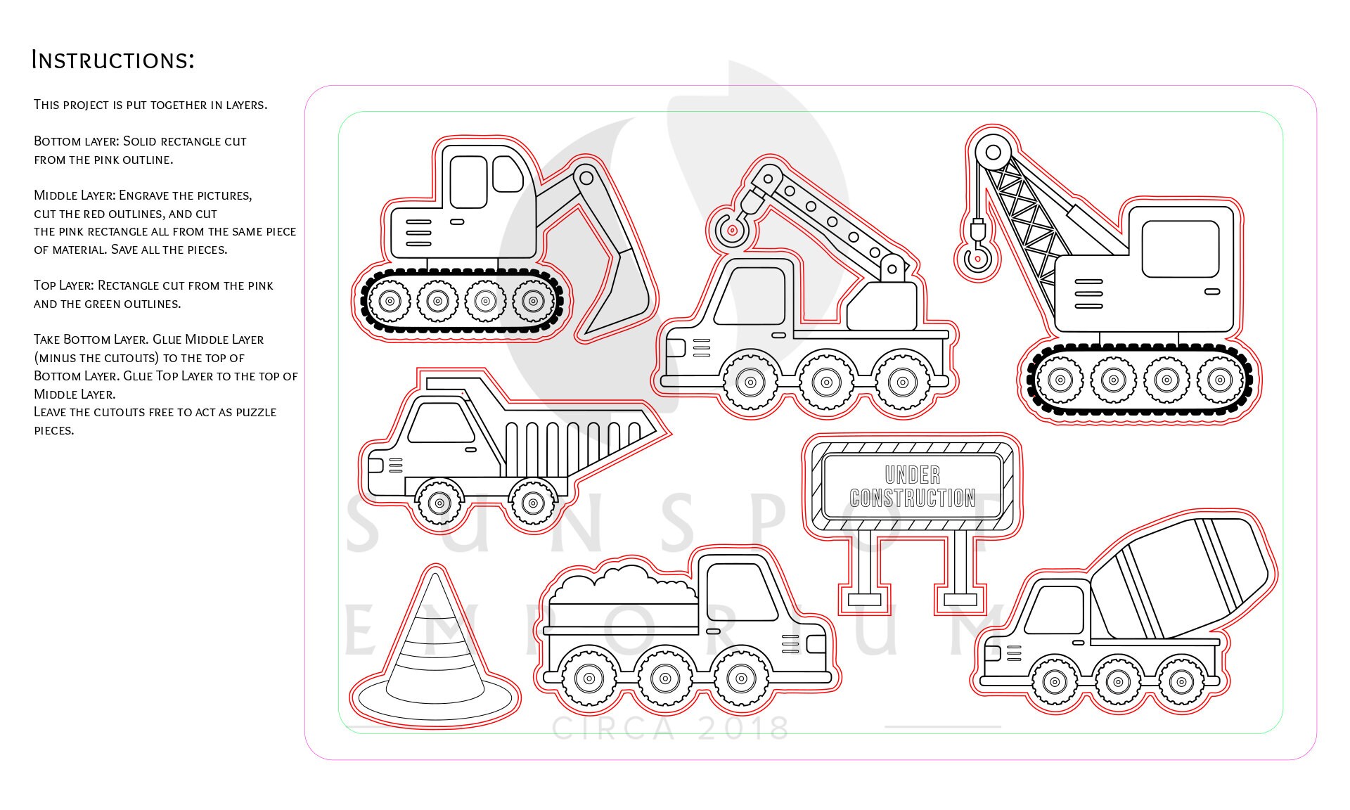 Construction Vehicles Puzzle SVG DXF PNG Cut File Etsy