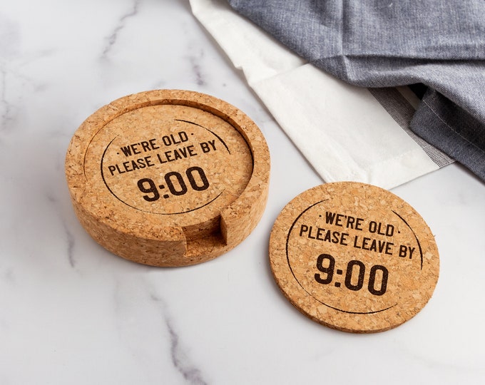 Leave by Nine Laser Engraved Cork Coasters