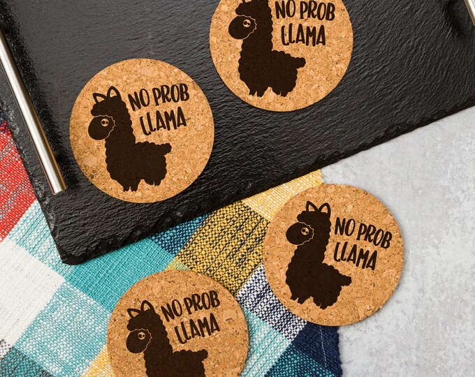 No Prob Llama Laser Engraved Cork Coasters