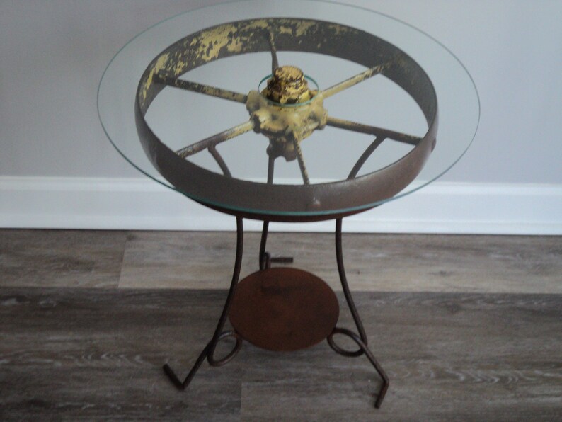 Repurposed Metal Wagon Wheel Coffee Table Antique Industrial