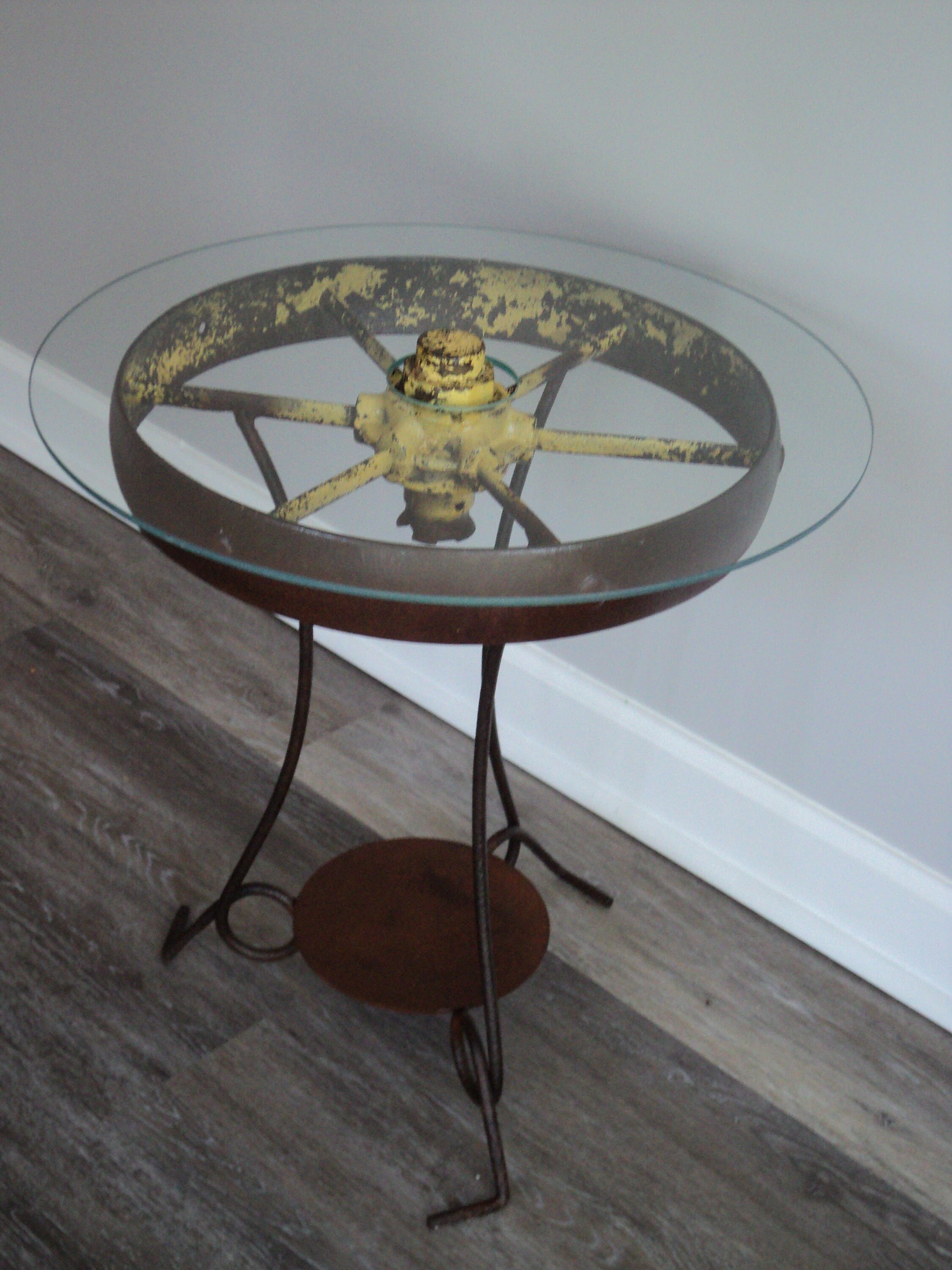 Repurposed metal wagon wheel end table antiqueindustrial Etsy