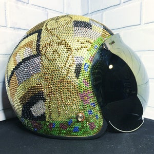Custom Helmet Gustav Klimt The Kiss Open Face Crystal Rhinestone
