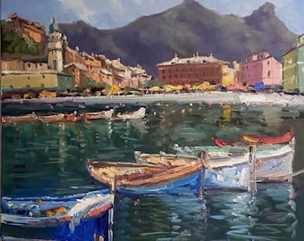 Summer day in Vernazza - Impressionism - Nautical village - Impressionism - Riches details - Original painting - Warm a special heart