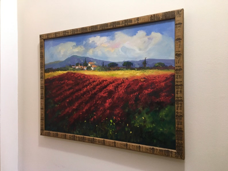 Impressionism Between the gold and the red colors Original painting Size 50 x 70 cm Between the sunflowers and the peonies of Tuscany