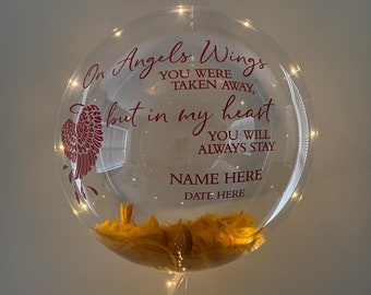 Custom Memorial Balloon, Celebration Of Life, On Angels Wings, Feather Balloon, LED Balloon,