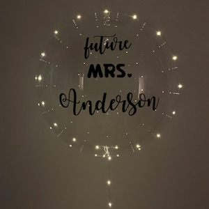 Engagement Balloon, Future Mrs. Balloon, LED Balloon, Custom Engagement Party Balloon, Custom Bridal Shower Balloon, 24 Inch Clear Balloon