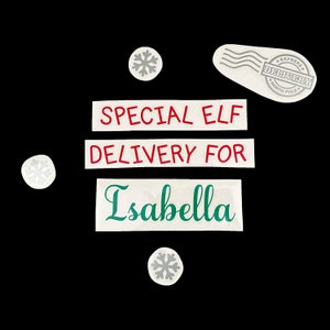 Custom Special Elf Delivery Vinyl Decals Sized For 24 Inch And 36 Inch Balloons, Elf Decorations, Custom Elf Stickers, Balloon Decals