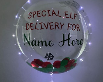Elf Custom Balloon, Elf Special Delivery, Christmas Elf Arrival, LED Balloon, DIY Confetti Balloon, 24 Inch, 36 Inch Size Elf Doll Stuffable