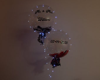 24 Inch "Mr. & Mrs." + "Wedding Date" Balloons With LED Lights, REUSABLE,  LED Balloons , Wedding Party Decor