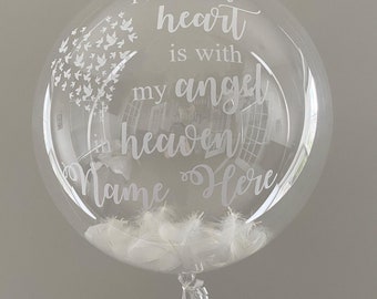 Ballon de célébration de la vie, ballon commémoratif personnalisé, une partie de mon cœur est avec mon ange au ciel, ballon d’ange, ballon de plumes