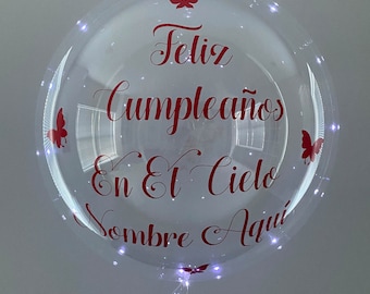 Memorial Balloon, Feliz Cumpleanos En El Cielo Globo, Happy Birthday In Heaven, Custom Memorial Balloon, Balloon With Lights