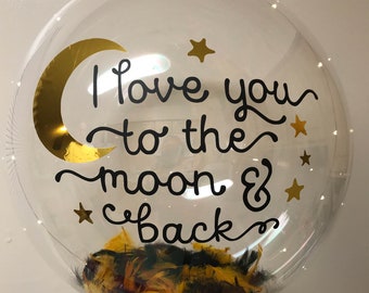 I love you to the moon and back Balloon, Balloon With LED Lights And Feathers, DIY Custom 24 Inch Clear Balloon
