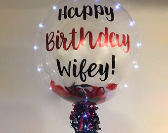 Feather Balloon, Custom Balloon, Personalized Balloon, LED Balloon, 24 Inch Clear Balloon With Custom Text