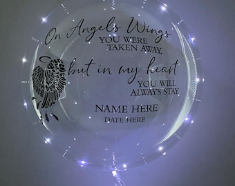 On Angels Wings Balloon, Custom Memorial Balloon, Celebration Of Life Balloon, LED Balloon