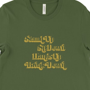 St. Vincent t-shirt Pay Your Way in Pain Lyric - Olive Bella + Canvas short-sleeve unisex tee