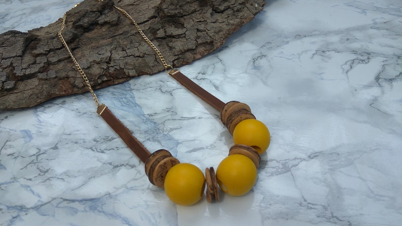 statement necklace. leather necklace Boho mustard colored uniqe necklace for women