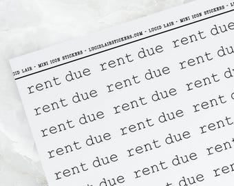 Rent Due Planner Stickers - Font 8 | Matte White or Clear Gloss with Foiling Options