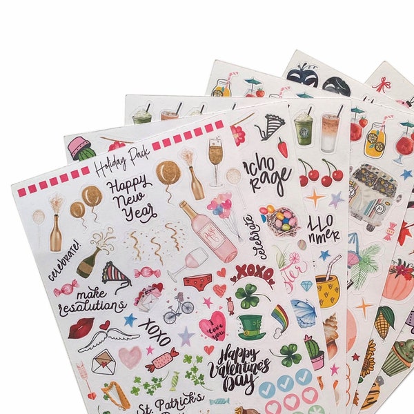 Holiday Variety Sticker Pack | Cute Sticker Pack, Variety Stickers, Planner Sticker Pack, Planner Bundle, Vacation Planner Kit