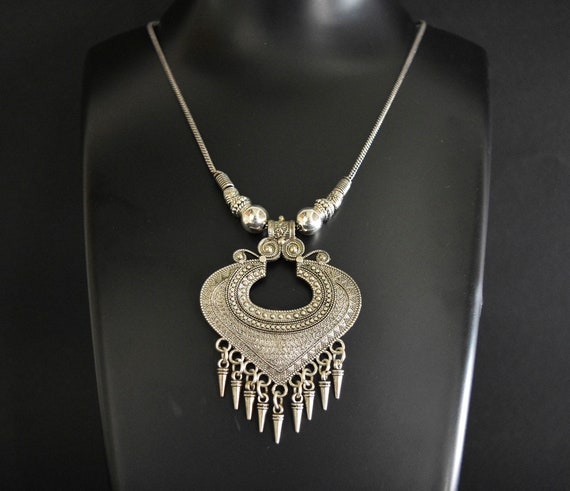 Afghani Necklace German Silver Necklace Indian Jewelry Oxidised Necklace in Chain Indian Silver Necklace Set Ethnic Bollywood Jewelry