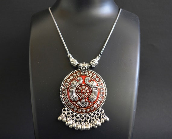 Afghani Necklace German Silver Necklace Indian Jewelry Oxidised Necklace in Chain Indian Silver Necklace Set Ethnic Bollywood Jewelry