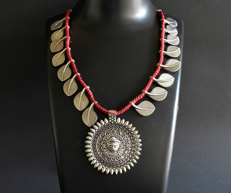 Oxidised Threaded Necklace Indian Silver Necklace Set Bohemian Afghani Necklace Bollywood Jewelry Ethnic German Silver Necklace