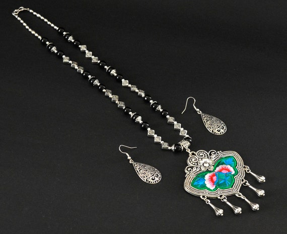 Afghani Necklace German Silver Necklace Indian Jewelry Oxidised Necklace in Chain Indian Silver Necklace Set Ethnic Bollywood Jewelry