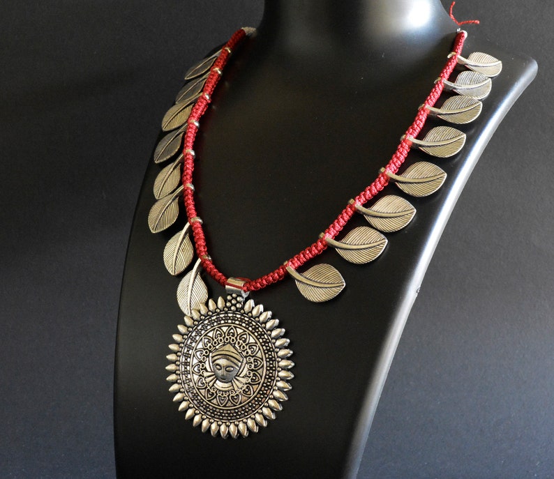 Oxidised Threaded Necklace Indian Silver Necklace Set Bohemian Afghani Necklace Bollywood Jewelry Ethnic German Silver Necklace