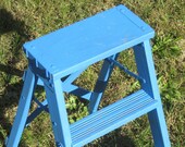 Vintage Country Kitchen Blue Three Step Ladder Plant Stand