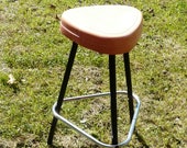 Vintage Mid-Century Metal Kitchen or Bar Stool Plant Stand with Orange Plastic Seat