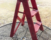 Vintage Red Three Step Ladder Plant Stand