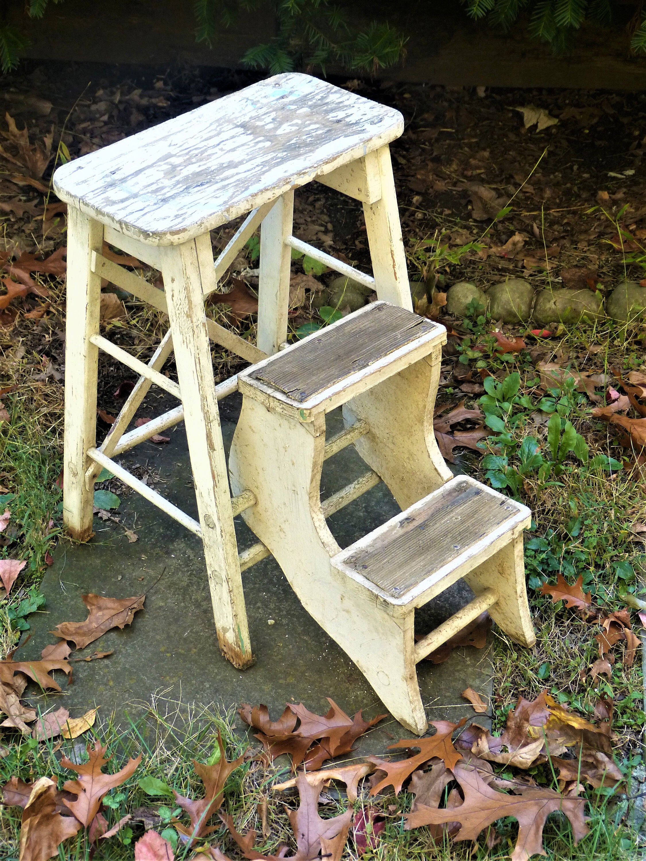 Vintage Wooden Convertible Step Stoolchair Wood And Wooden